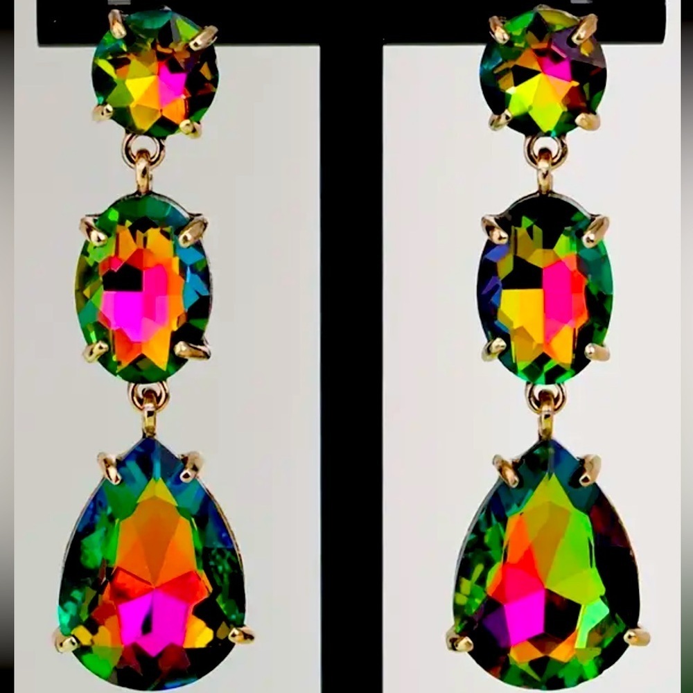 TEARDROP AND OVAL SHAPE LONG DANGLE EARRINGS ELEGANT LUXURY STYLE - Picture 3 of 5